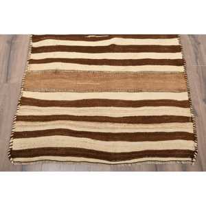 Alfombra de lana vintage con diseño de patchwork, estilo Kilim, color marrón, estilo suroeste, de 3.6x11 pies, con base de látex. - Product Image 2