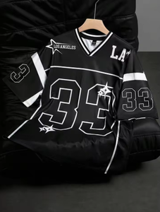 T-shirt de football noir Los Angeles, col en V, décontracté, sportif, surdimensionné, pour homme, streetwear, séchage rapide - Product Image 5