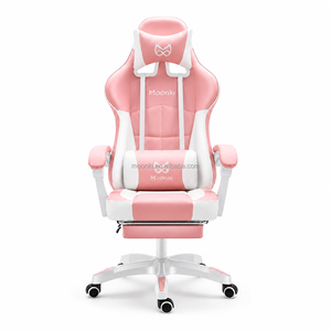 เก้าอี้เกมมิ่งปรับระดับได้สีชมพูพร้อมที่วางเท้า เก้าอี้คอมพิวเตอร์สำหรับเกมเมอร์ในห้องนอน - Product Image 1