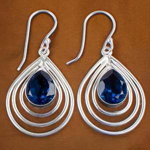 Boucles d'oreilles en argent sterling avec topaze bleue de Londres, fabrication artisanale, forme de poire, bijoux élégants, cadeau pour femmes, design bohème - Product Image 2