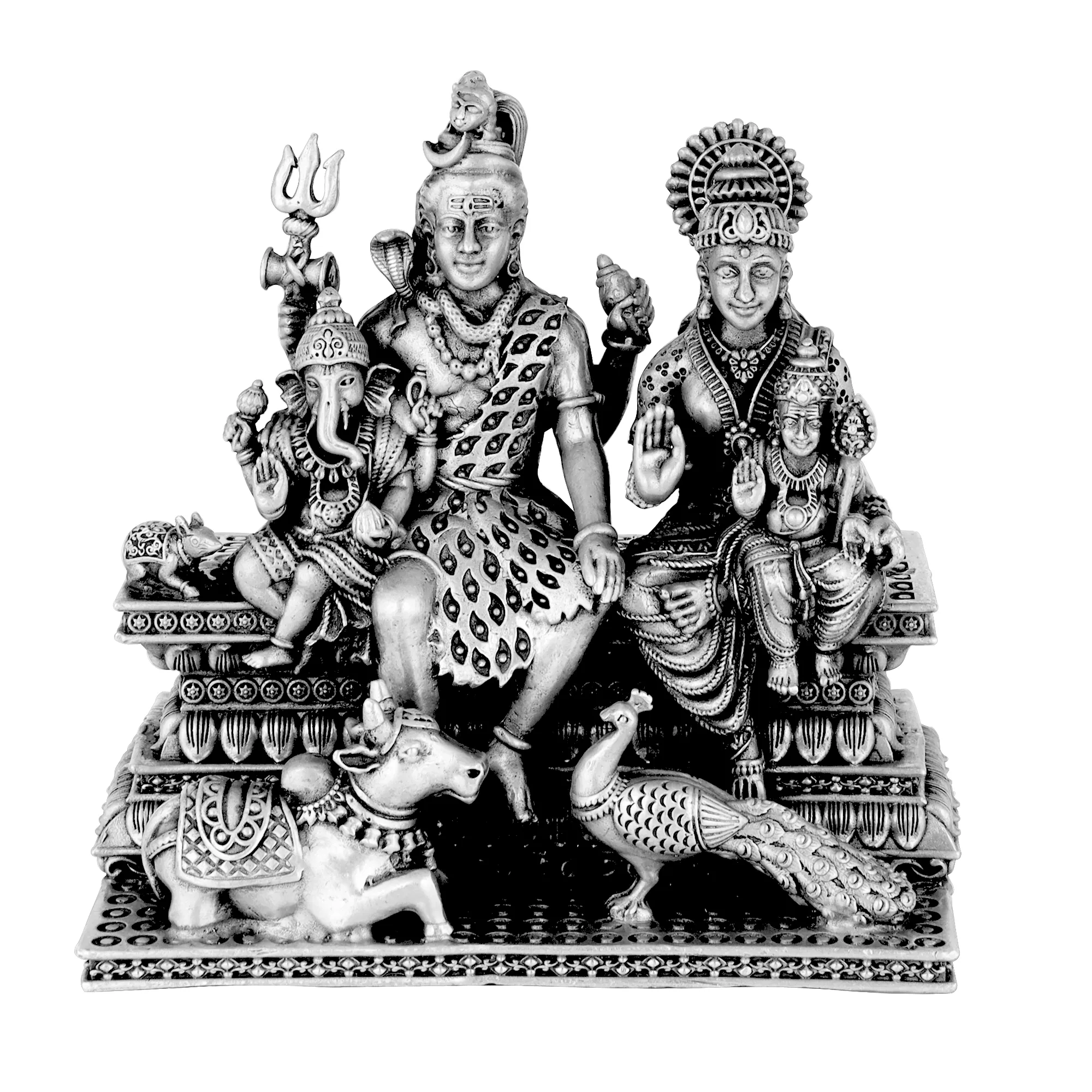 925 Shivan Parvathi Antikes Idol Shiv Parivar
