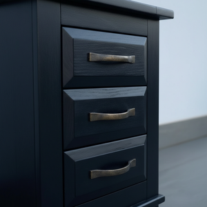 Table d'appoint moderne avec 3 tiroirs, couleur noire, meubles de salon et de salle à manger, bois de caoutchouc écologique, MDF, construction durable - Product Image 6