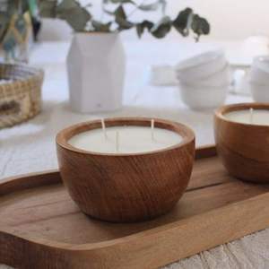 Cuencos de vela de masa de madera redondos personalizados decorativos Cuenco de madera de vela de alta calidad rústico indio puro - Product Image 1