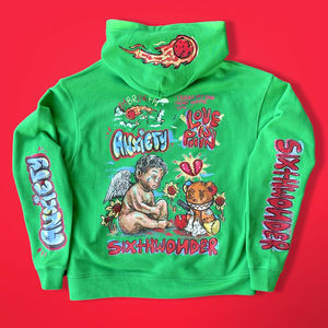 hoodies <b>Men</b> Hoodie <b>Green</b> Artistic Graphic Print Love Pullover Streetwear Angel Teddy Design Hooded Sweatshirt Bold Fashion - Product Image 3