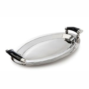 Plateau martelé en aluminium artisanal élégant avec poignées en fausse corne Vaisselle décorative de qualité supérieure pour plateaux cadeaux de luxe - Product Image 4