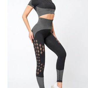 Venta al por mayor ropa de entrenamiento ropa de gimnasio camisa de calidad superior conjunto de Yoga para mujer conjuntos de Yoga de doble color ropa de Fitness transpirable - Product Image 5