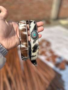 Vintage Style Hair-on Leather <b>Belt</b> with <b>Western</b> Alloy Buckle Heavy Duty Durable Adjustable All Lengths Available - Product Image 2