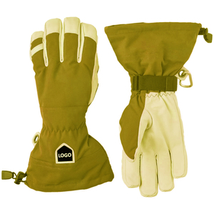 Gants de ski et de snowboard pour homme en cuir microfibre vert olive, isolés, imperméables, avec paume antidérapante, design à doigts entiers ou fendus, ajustables - Product Image 1
