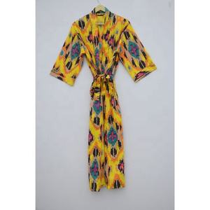 Kimono con estampado de algodón 100% Floral para mujer, camisones para mujer con corbata, borla frontal abierta, batas tejidas de talla XL, ropa de baño para dormir de verano - Product Image 1