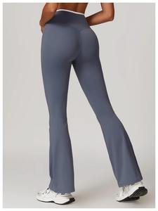 Custom Wholesale Womens Naked Feel Yoga Pants High Waist Crossover Flare Leggings Slim Fit Fitness Workout <b>Trousers</b> - Product Image 5