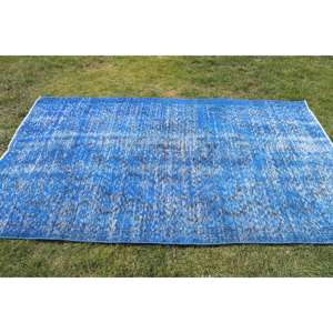 Alfombra Turca Vintage de 4.8x8 pies (147x243 cm), Alfombra Floral Azul y Negra - Product Image 3