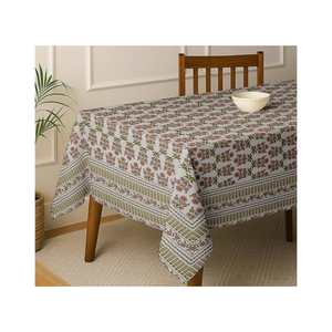 Nappe à imprimé botanique Blush avec bordure décorative en lin pour restaurants, hôtels, fourniture en gros, OEM, ODM, exportation Inde - Product Image 5