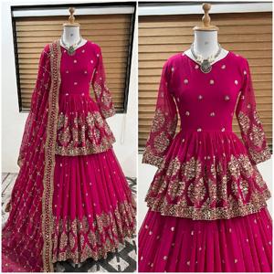 Evergreen Designer Outfit Haute Sur Demande Faux Georgette Salwar Suit & Dupatta Avec Lourd 5mm Broderie Séquence Travail À Vendre - Product Image 5