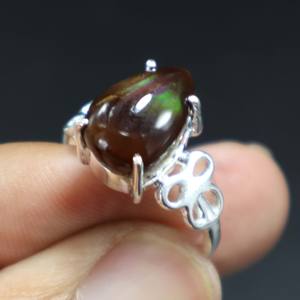 แหวนโมราไฟเม็กซิกันธรรมชาติอัญมณีทรงหลังเบี้ยแบบเรียบ925แหวนเงินสเตอลิงแหวนเงินอาเกตไฟขายส่ง - Product Image 3