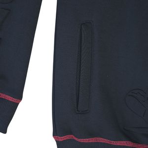 Survêtement avec point contrasté et logo en relief personnalisé polaire noire avec coutures rouges capuche doublée en satin sweat à capuche et jogging - Product Image 5