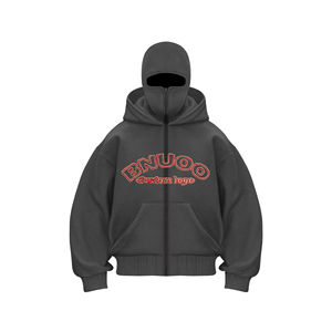 Sweat à capuche à double capuche pour homme avec cagoule et fermeture éclair 100% coton Vêtements d'automne pour temps froid 2 pièces - Product Image 4