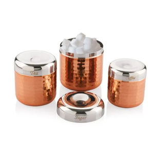 Recipientes de Alimentos de Metal de Primera Calidad, Hechos a Mano con Textura Martillada, Acabado Antiguo de Cobre y Pulido Brillante Plateado, Utensilios de Cocina - Product Image 1