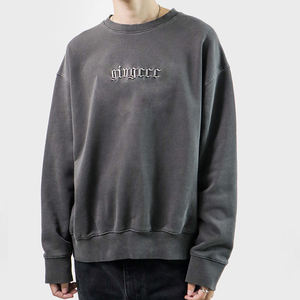Sudaderas de cuello redondo con lavado ácido para hombre al por mayor de tendencia superior 100% algodón sudaderas con estampado de bordado 3D personalizado - Product Image 1