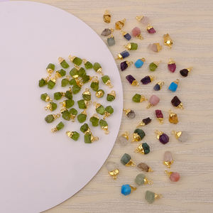 Raw Peridot August <b>Birthstone</b> <b>Pendant</b> Copper DIY Jewelry Components with Single Loop Electroplated Design Charms - Product Image 2