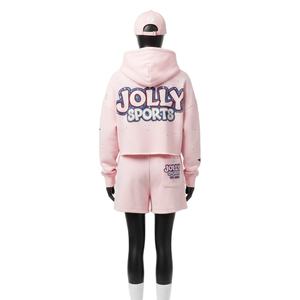 ชุดเซ็ตฮู้ดดี้ขาสั้นผู้หญิง ผ้าฝ้ายผสมโพลีเอสเตอร์เนื้อนุ่ม สีชมพูพิมพ์ลายสกรีนโลโก้ตามสั่ง ชุดฮู้ดดี้ขาสั้นผ้าฝ้าย 100% สำหรับผู้หญิง - Product Image 2