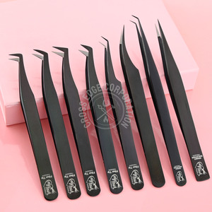 Pince à épiler pour extensions de cils, pointe en fibre, courbure lune, classique, 45 et 90 degrés, pointe longue, pour volume et éventails - Product Image 2