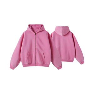 Sudadera con capucha para hombre, 340 g/m², forro polar 100% algodón, corte holgado, gruesa, extragrande, color liso, con cremallera, alta calidad, lavado ácido vintage, invierno - Product Image 1