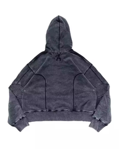 เสื้อฮู้ดแบบสวมหัวสำหรับผู้ชายผ้าเดนิมโอเวอร์ไซส์ผ้าเดนิม220จีเอสเอ็มมีฮู้ดเสื้อสวมหัวพิมพ์ลาย - Product Image 4