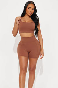 Shorts d'entraînement marron pour femmes Shorts de sport extensibles taille haute pour l'entraînement de gymnastique Fitness Style décontracté et routines de Fitness - Product Image 2