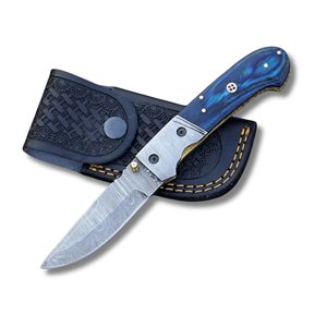 Hand Forged Stainless Damascus Steel Folding Knife Pakka Wood Handle <b>Leather</b> Sheath 8-Inch EDC Utility Gift 58HRC Hardness OEM - Product Image 1