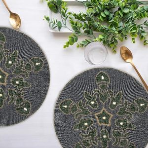 Handcrafted Round <b>Beaded</b> <b>Placemats</b> for Dining Table Wedding Christmas Decoration Family Gathering Parties - Product Image 6