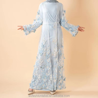 Ensemble de luxe 2 pièces pour femmes musulmanes : Abaya, robe longue élégante avec dentelle 3D papillon et fleurs, kimono en maille, idéal pour les fêtes islamiques à Dubaï