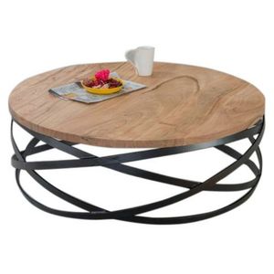 <b>Round</b> Coffee <b>Table</b> Handmade in Solid Natural <b>Oak</b> with Modern and Industrial Design - Product Image 4