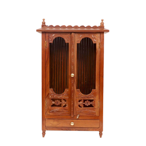 Templo de Madera Sólida Hecho a Mano, Mandir de Madera Elegante, Gabinete de Oración Hindú con Acabado Marrón para Sala de Estar KA837 - Product Image 1