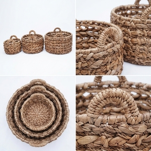 Ensemble de paniers de rangement en écorce de bananier naturelle avec cadre en fer, poignée en tresse épaisse, bol cylindrique, pot de fleurs, décoration artistique pure, artisanat - Product Image 3