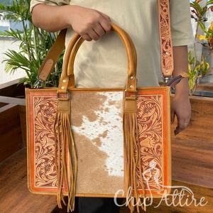 Bolso de mano de cuero de vaca hecho a mano de lujo de moda 2024, bolso cruzado y de hombro versátil con diseño Floral occidental para mujer - Product Image 1