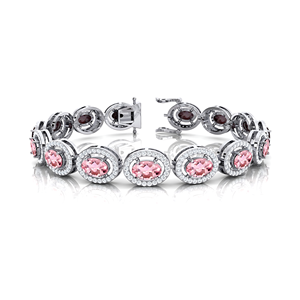 Bracelet Tennis en or 14 carats de forme ovale naturelle avec morganite et diamants ronds Longueur personnalisée Bijoux fins Bracelet Tennis de luxe glacé - Product Image 4