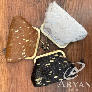 New <b>Vintage</b> Metallic Cowhide Coin Purses Genuine Leather Change Purses with Clasp Women's Travel <b>Mini</b> Wallets Card Cash Holder - Product Image 1
