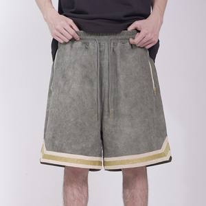 <b>Mens</b> <b>green</b> athletic <b>shorts</b> with zipper pockets beige trim breathable workout training gym basketball sportswear - Product Image 2