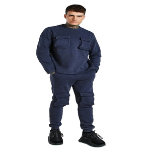 Ropa de calle vintage, chándal holgado de algodón polar, conjunto de Jogger desgastado, chándal de lavado ácido acampanado personalizado - Product Image 3