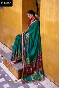 Indian Ethnic Wear Polyester <b>Viscose</b> Chanderi Saree with Kalamkari Print With Zari Weaving Work Wedding Wear Saree with Blouse - Product Image 6