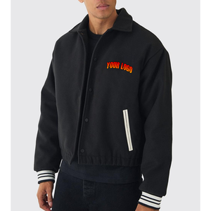 Chaqueta Universitaria de Cuero Negra Personalizada, Chaqueta de Béisbol Amarilla, Chaqueta Bomber de Cuero Extra Grande con Cuello Alto, Bordado, Ropa Urbana de Invierno - Product Image 1