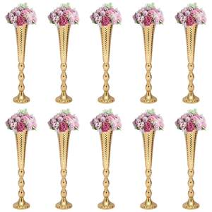 Elegantes jarrones de flores dorados para bodas, soporte de corazón de mesa, cestas de flores decorativas para exhibición de centro de mesa de boda - Product Image 2