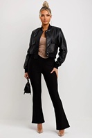 Blouson bombardier en similicuir noir Blouson bombardier de baseball en similicuir court pour femmes vintage Blouson bombardier en similicuir pour femmes
