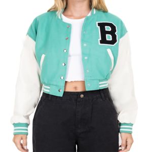 Chaqueta universitaria para mujer hecha a medida, chaqueta universitaria de manga corta de cuero para invierno a la moda, chaqueta universitaria para mujer - Product Image 4