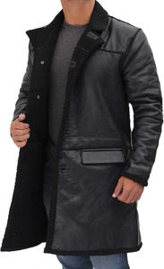 เสื้อเทรนช์โค้ทผู้ชายสีดำปกตั้งแจ็คเก็ตหนังยาวขนแกะแท้100% วัสดุผ้าใบ - Product Image 5