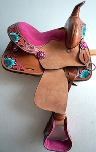 Sillín de cuero de calidad superior de doble tono occidental con diseño floral hecho a mano y asiento de gamuza suave a un precio asequible - Product Image 3