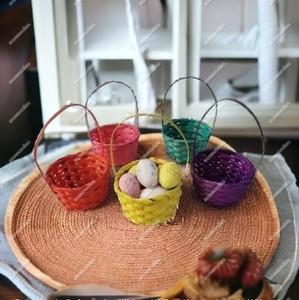 Panier cadeau en bambou mignon rangement décoratif d'oeufs de fruits petits paniers de rangement différentes tailles cercle coloré panier cadeau naturel - Product Image 4