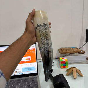 Natural <b>Viking</b> Drinking <b>Horn</b> with <b>Horn</b> Stand Rough Eco-Friendly Handmade Modern by CRAFTS GALORE India - Product Image 1