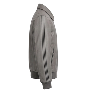 Chaqueta de Carreras de Lujo para Hombre, Edición Bomber, de Piel de Vaca y Lona Premium, con Franjas Laterales, Bordado Personalizado OEM, Resistente al Viento - Product Image 5