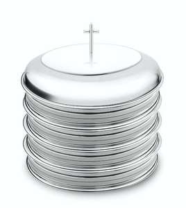 200 CUP DURABLE HOLLY STAINLESS STEEL FIVE TRAY COMMUNION SET <b>MIRROR</b> POLISH FINISH STABLE-BOTTOM-RING CHURCH CEREMONY WARE - Product Image 1